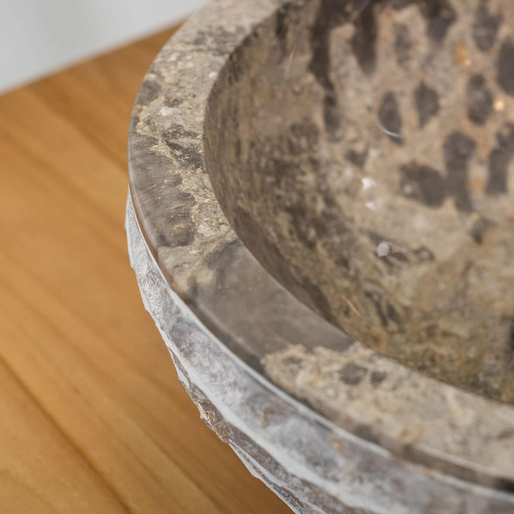 WOHNFREUDEN Marmor Waschbecken grau rund 40 cm - Aufsatz-Hand-Waschbecken Naturstein-Waschschale