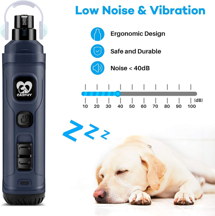 Casfuy Krallenschleifer für Hunde mit 2 LED-Leuchten – 2 Geschwindigkeiten, leiser, leistungsstarker