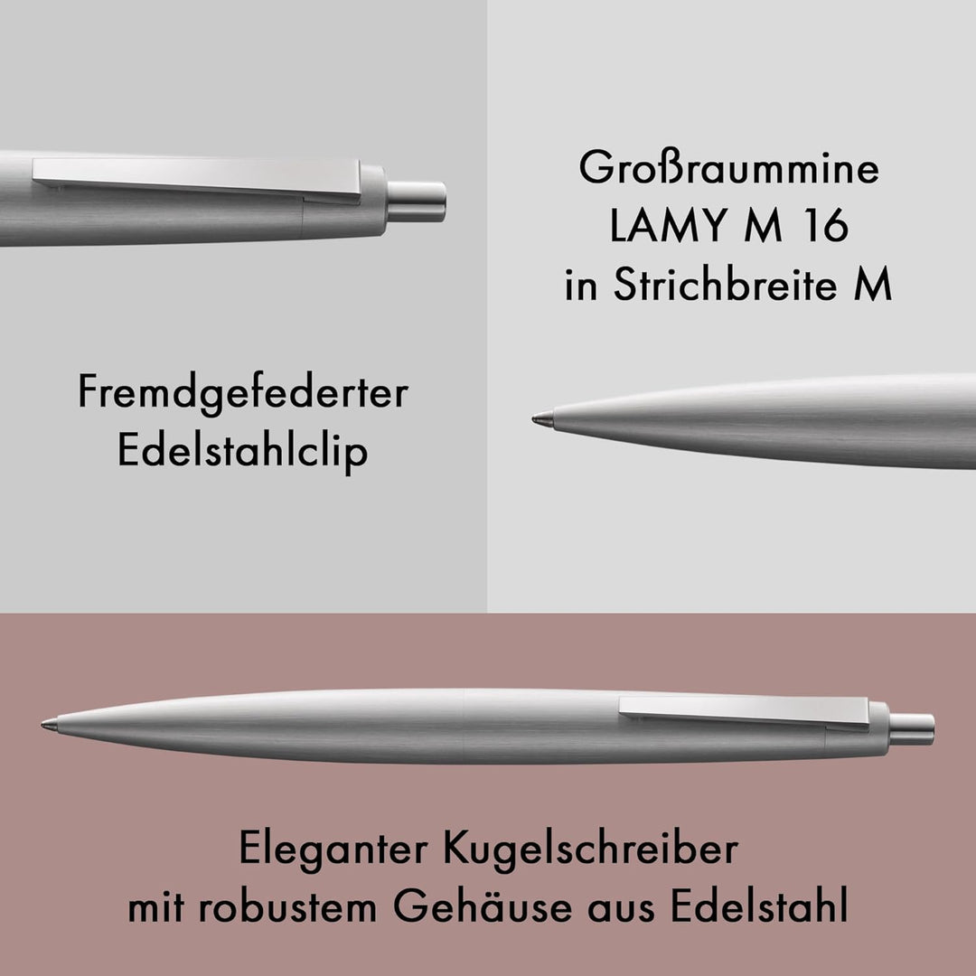 LAMY 2000 Kugelschreiber 202 – Kuli aus Polycarbonat und Edelstahl, strichmattiert in der Farbe Silb