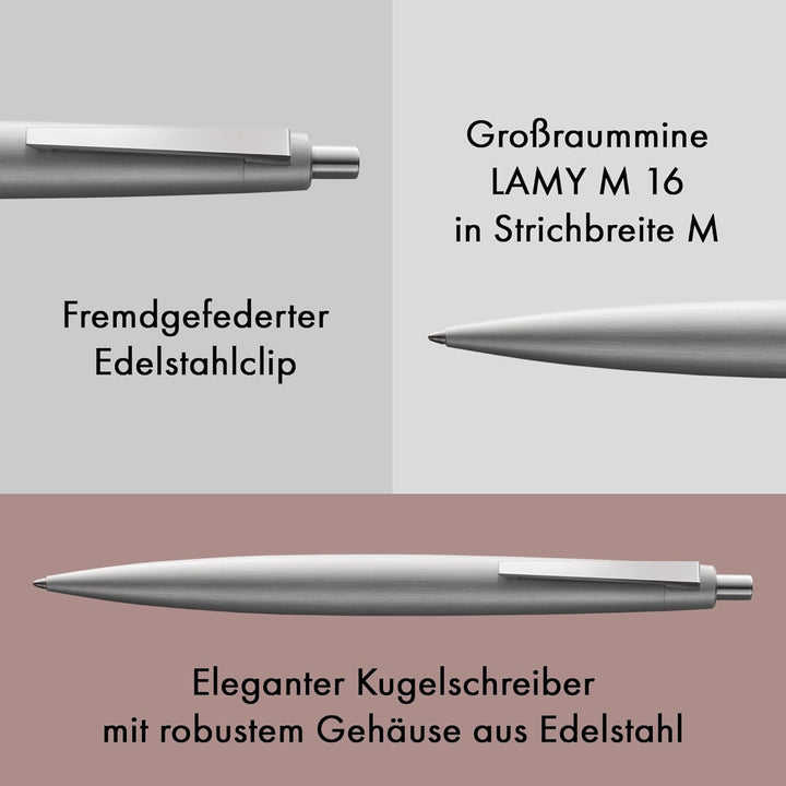 LAMY 2000 Kugelschreiber 202 – Kuli aus Polycarbonat und Edelstahl, strichmattiert in der Farbe Silb