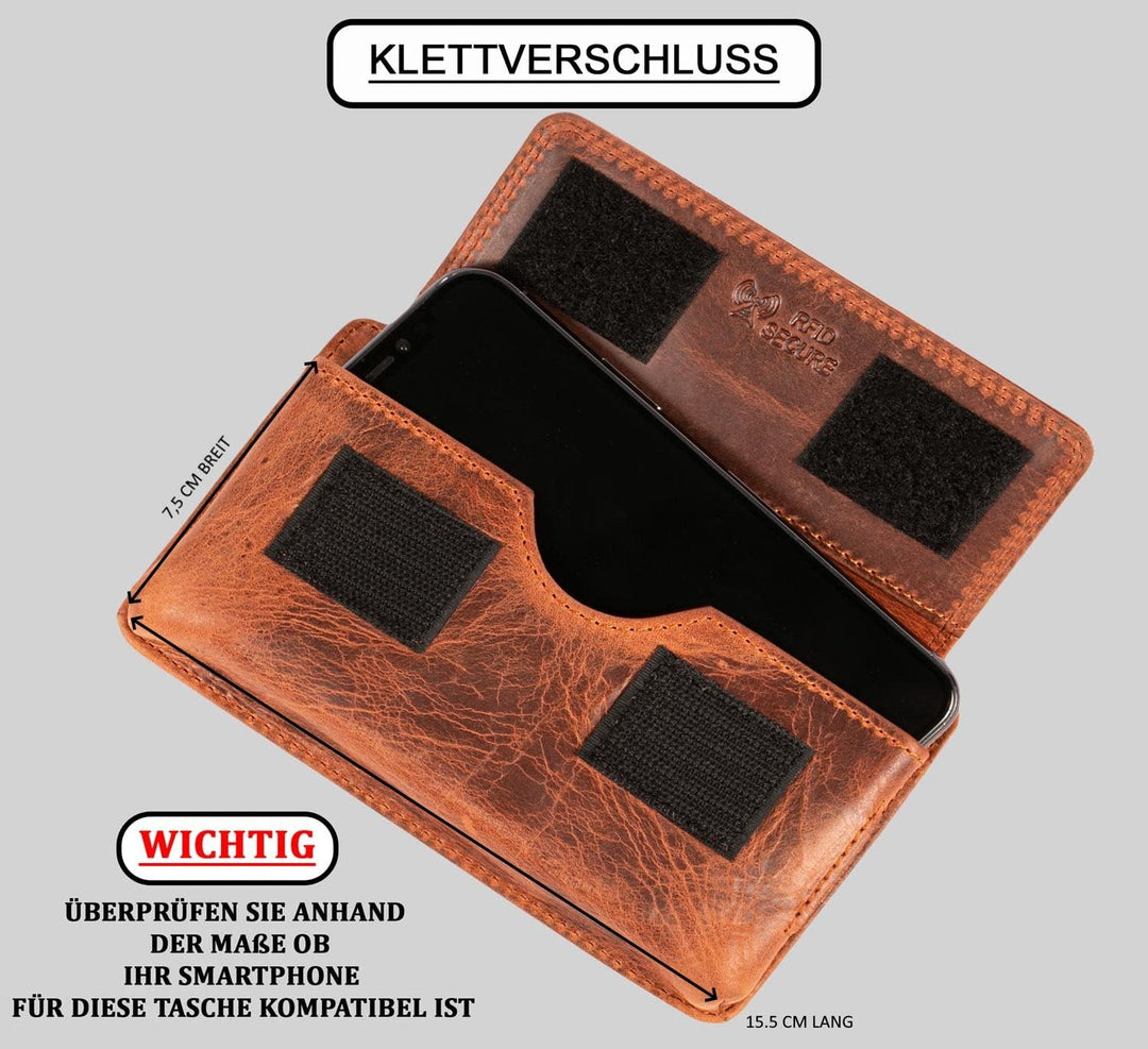 MATADOR Echt Leder Gürteltasche mit Klettverschluss und YKK Reissverschlussfach mit RFID Schutz für