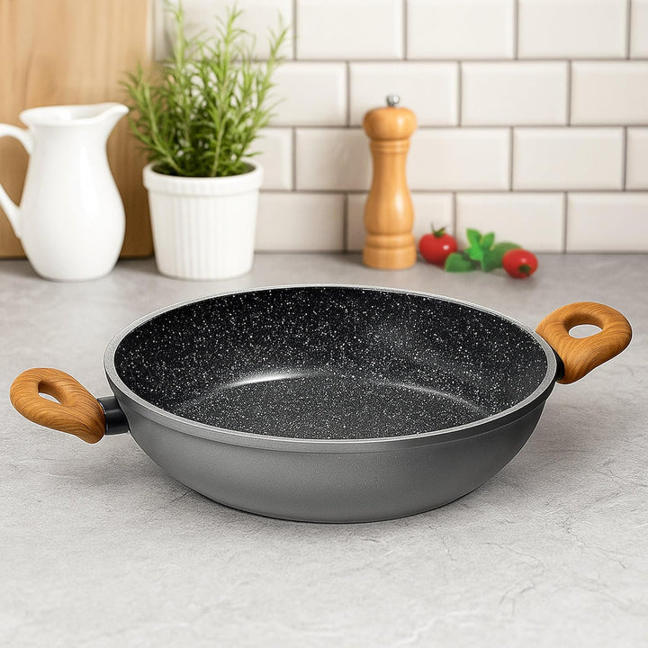 STONELINE® Back to Nature Servierpfanne 28 cm, Made in Germany, auch für öl- und fettfreies Braten,