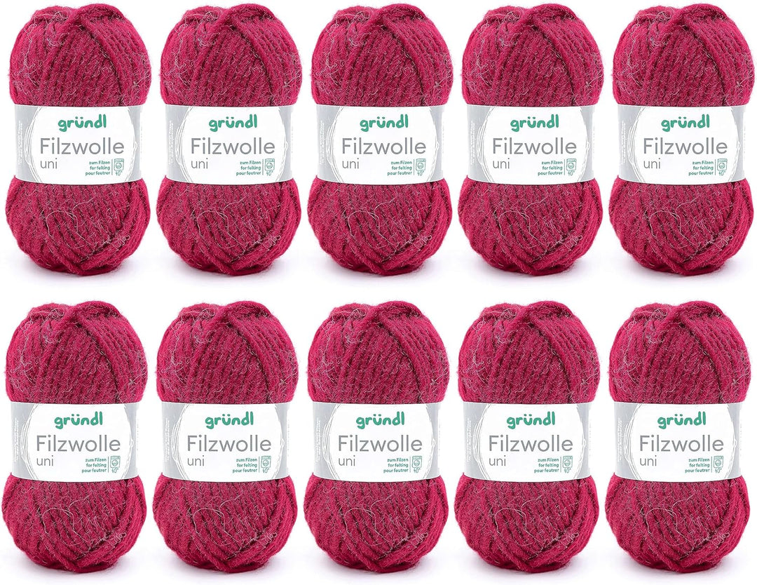 Gründl Filzwolle uni (Wolle zum Filzen, Stricken und Häkeln, Garn aus 100 % Schurwolle, 50 g / 50 m,