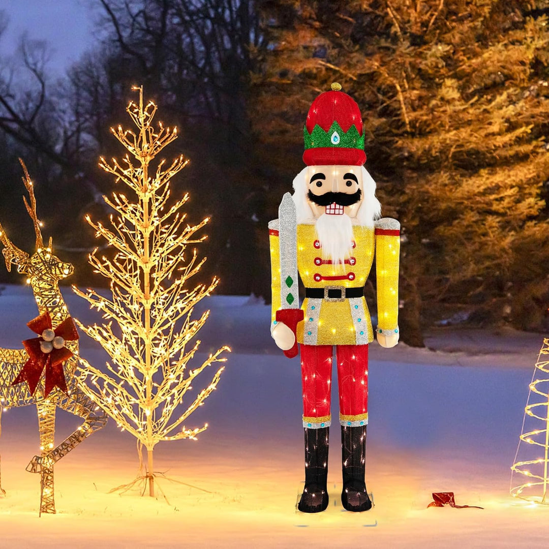 COSTWAY Weihnachten Nussknacker Figur gross, beleuchtete Weihnachtsdeko XXL, Weihnachtsfigur mit Met