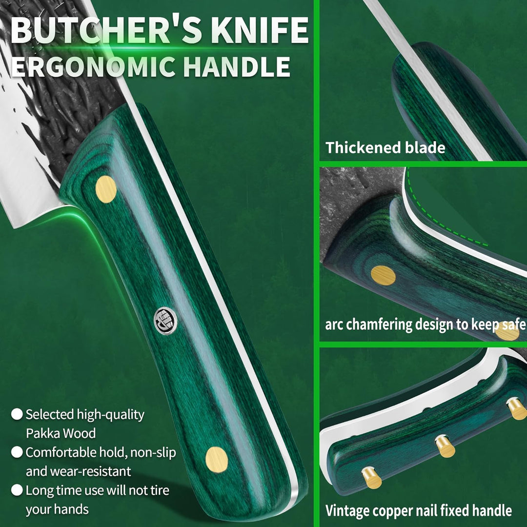 FULLHI Multi-color Holzgriff Full Tang Heavy Meat Cleaver mit Scheide, High Carbon Steel Chef Fleisc