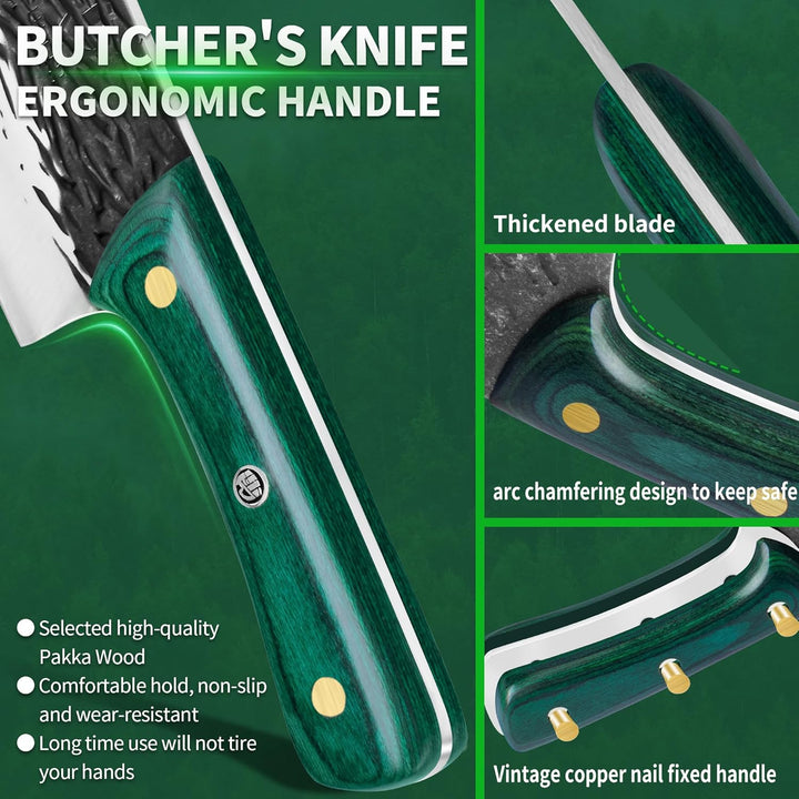 FULLHI Multi-color Holzgriff Full Tang Heavy Meat Cleaver mit Scheide, High Carbon Steel Chef Fleisc