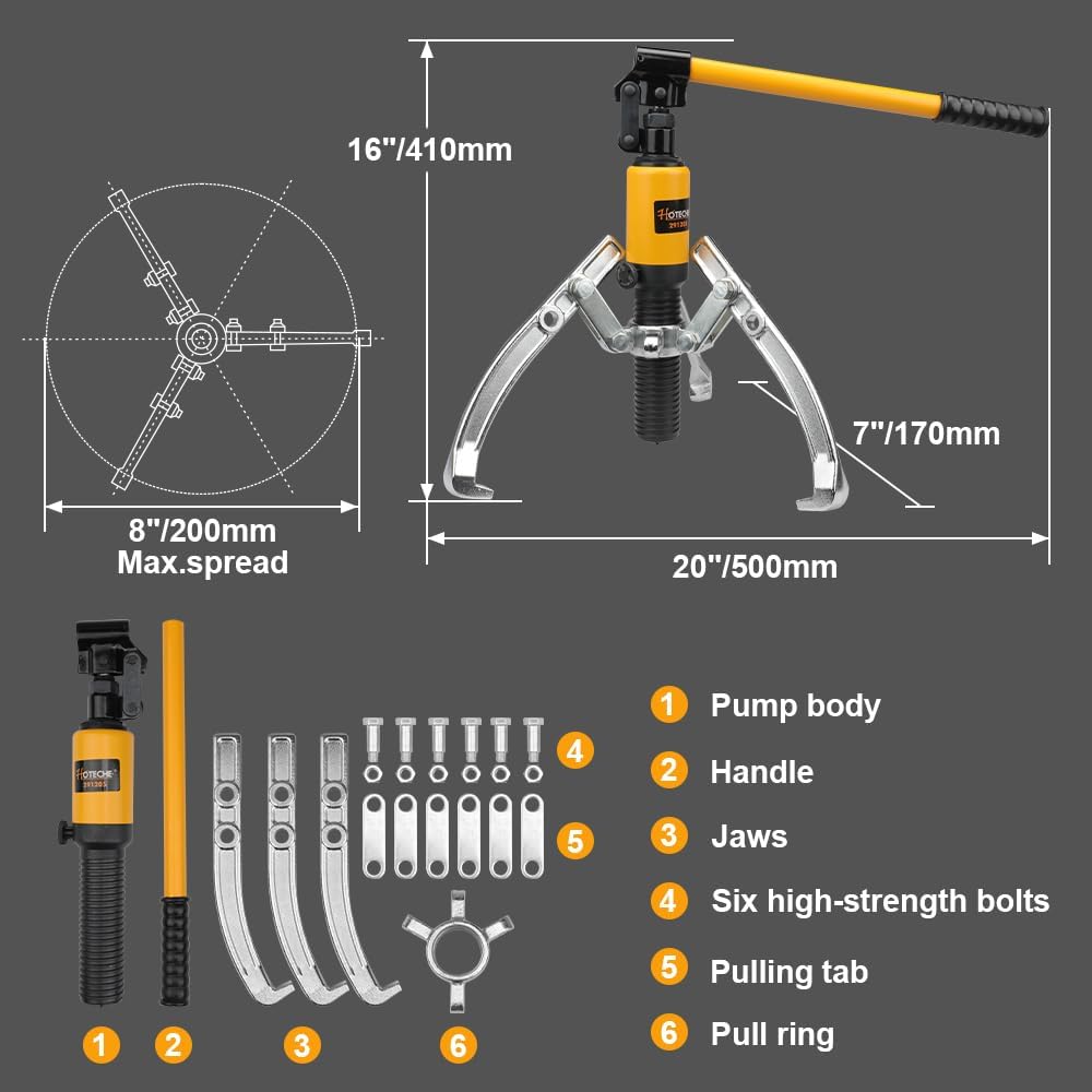 Hoteche 5TON hydraulischer Abzieher - Abzieher Set für professionelle Anwendungen in Schwarz (50-200