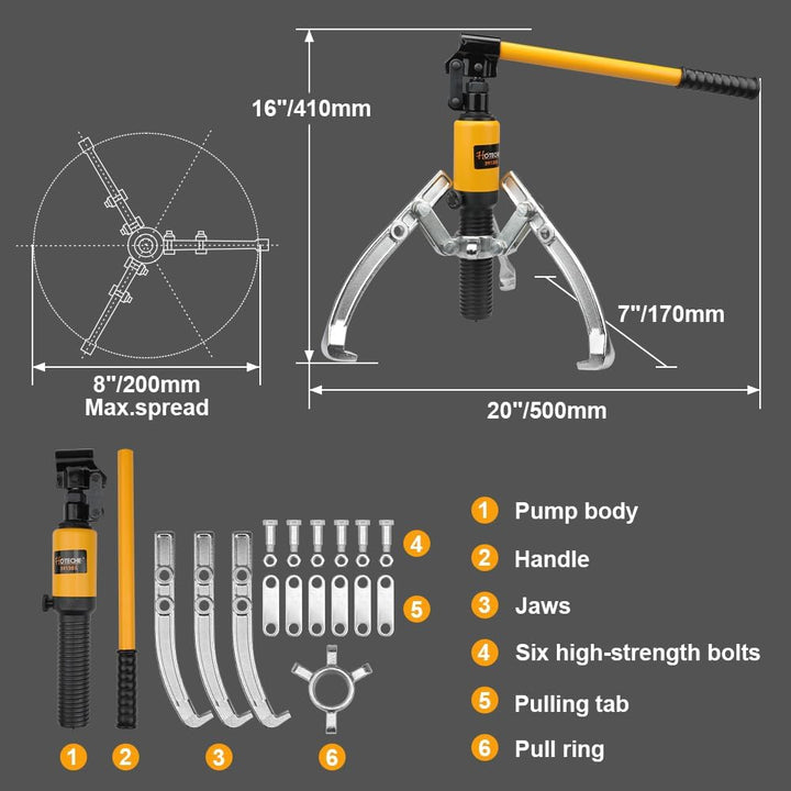 Hoteche 5TON hydraulischer Abzieher - Abzieher Set für professionelle Anwendungen in Schwarz (50-200