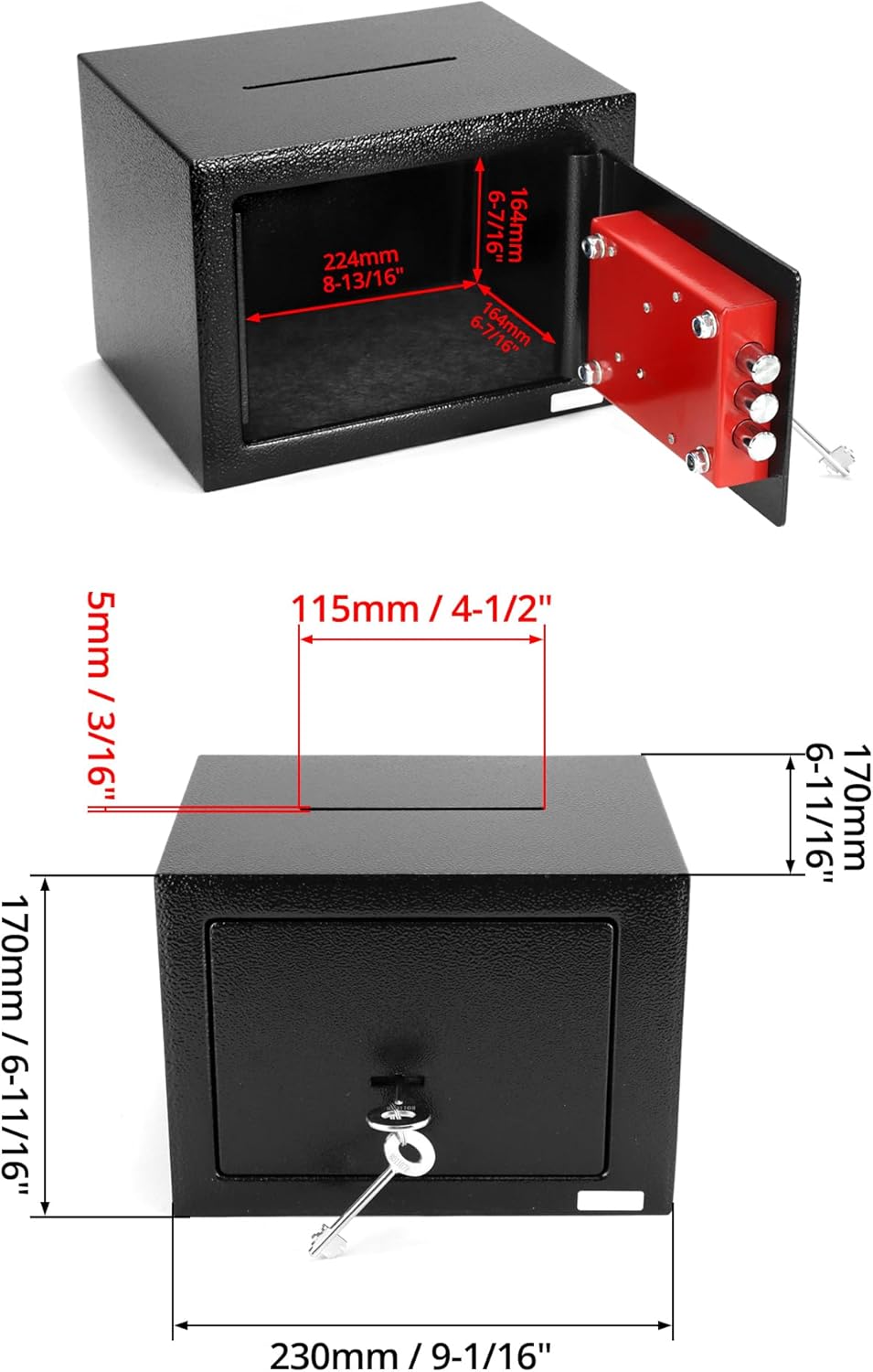 QWORK® Safe Tresor 23 x 17 x 17 cm mit Einwurfschlitz - Triple-Bit Schlüssel Möbeltresor - Hohe Sich