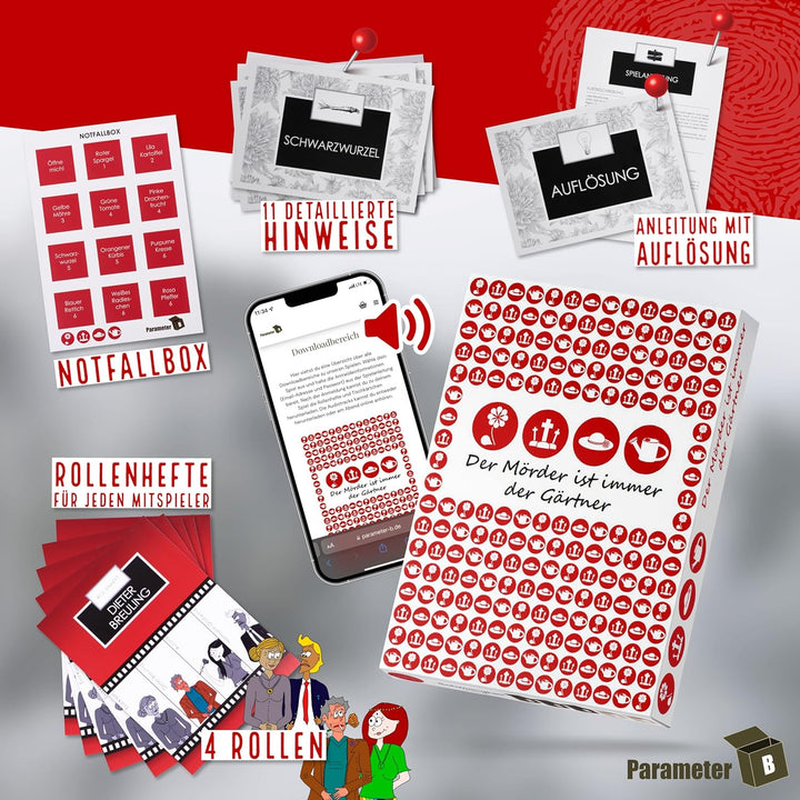 Parameter B - Der Mörder ist Immer der Gärtner - Krimidinner für 4 Personen – spannendes Krimidinner