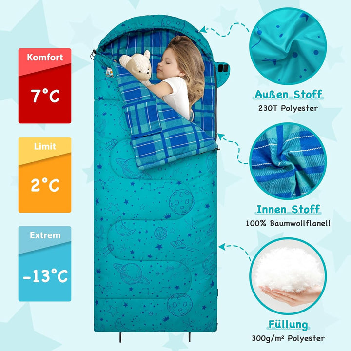 KingCamp Kinderschlafsack Schlafsack Winter Warmer Deckenschlafsack 3-4 Jahreszeiten für Kinder beim