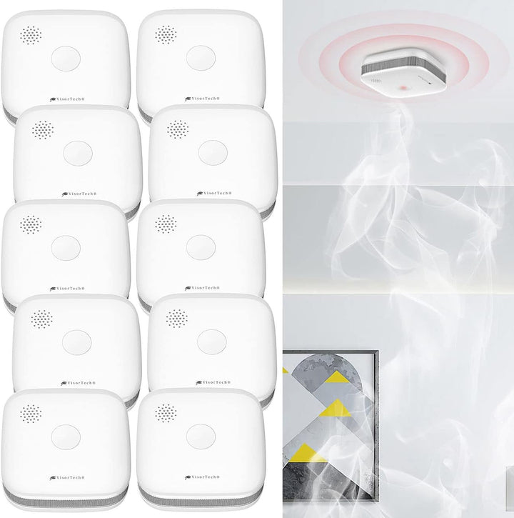 VisorTech Feuermelder Funk: 10er-Set drahtlos vernetzbare Funk-Rauchwarnmelder, 5-Jahres-Batterie (V