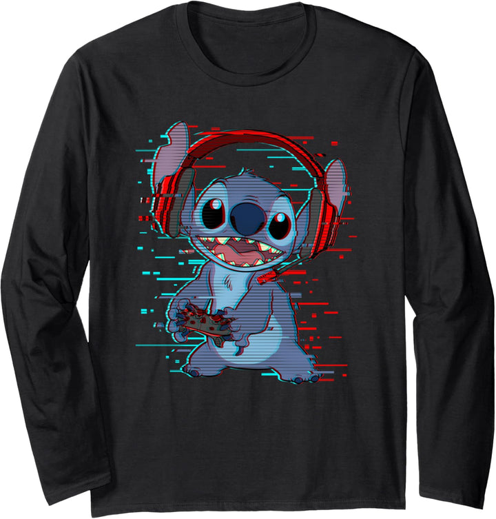 Disney Lilo & Stitch Gamer Glitch Headset and Controller Langarmshirt