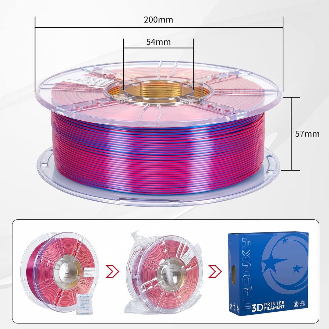 TRONXY 3D Drucker Filament, Triple Color Coextrusion PLA Filament 1.75mm, Seidenrot Gelb Blau Filame