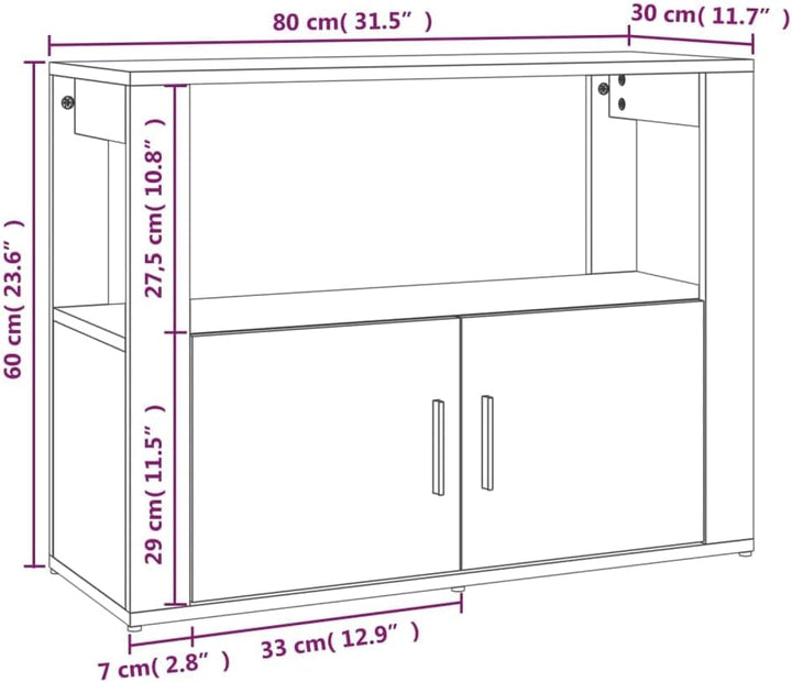 FIRBNUS 80x30x60 cm Seitenschrank mit Ablage und Türen Beistellschrank Schubladenschrank Lowboard La