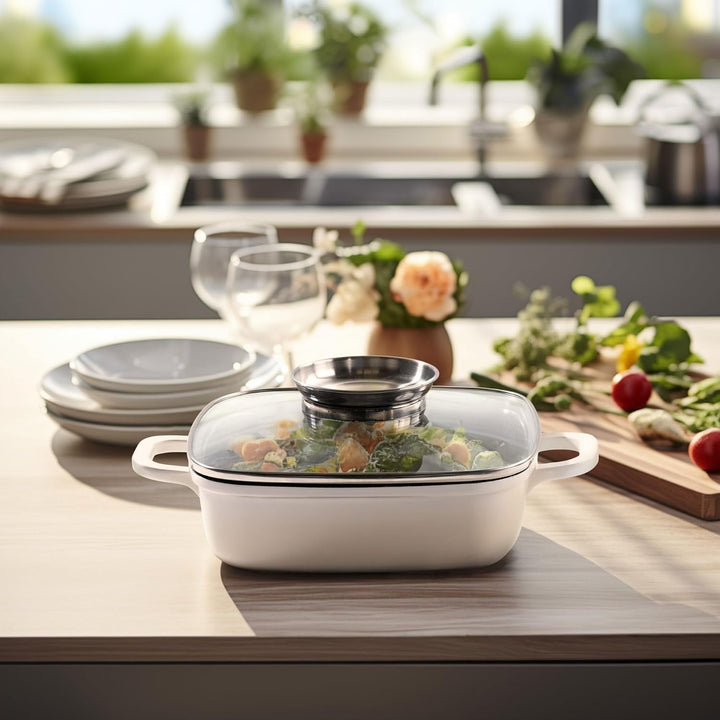 STONELINE Eckpfanne, 20x20 cm, mit Aroma Glasdeckel, Servierpfanne, Induktion, Aluguss, antihaft bes