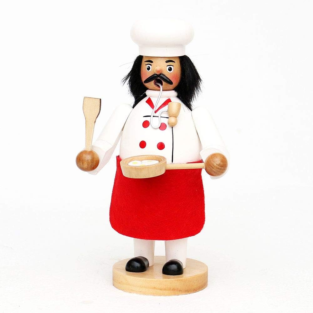 Wichtelstube-Kollektion Holz Räuchermann Räuchermännchen Räucherfigur Koch mit roter Schürze 11 x 9
