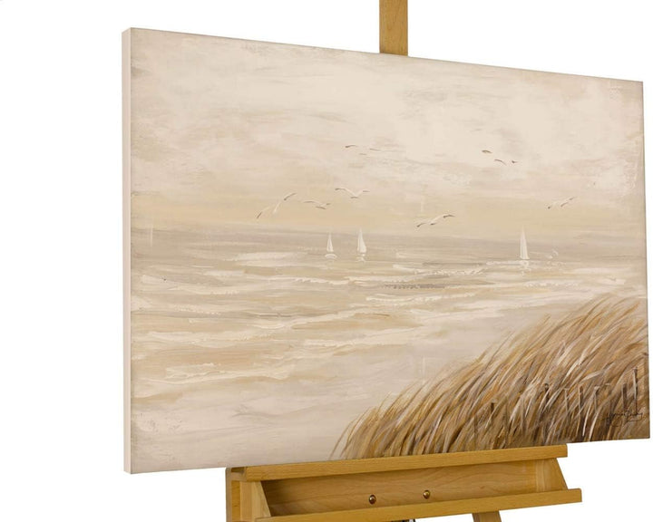 KunstLoft Leinwandbild | 100% HANDGEMALT | 90x60cm | Gemälde 'Sehnsucht nach Meer' | Strände | Beige