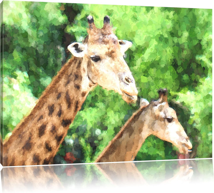 Giraffen Malerei Effekt, Format: 100x70 auf Leinwand, XXL riesige Bilder fertig gerahmt mit Keilrahm