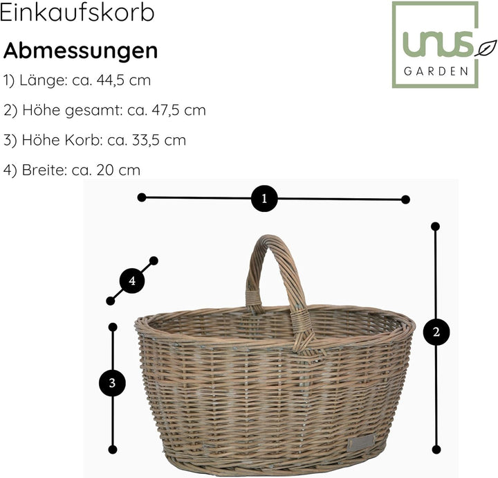 UNUS Weidenkorb Picknickkorb Einkaufskorb Henkelkorb 44,5x33,5x20cm(LxHxB) grau Grau gross, Grau gro