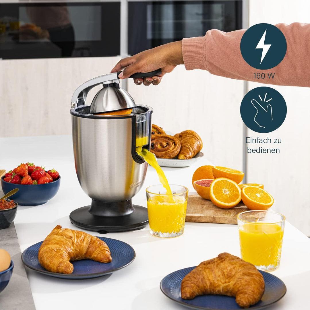 Princess Edelstahl Zitruspresse Champion Juicer - professioneller Hebelarm, 160 Watt Motor, Universa