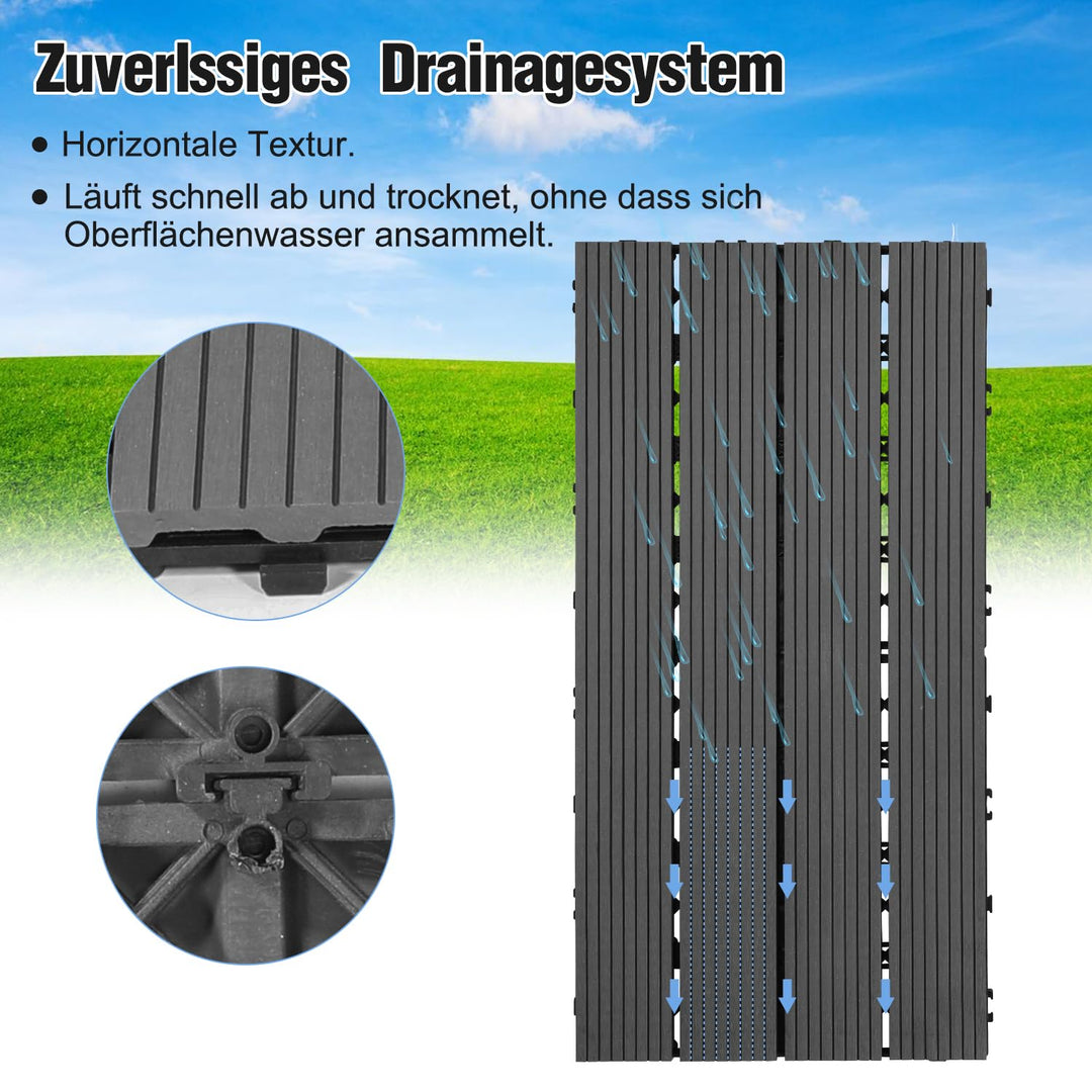 Ansobea WPC Terrassenfliesen Fliesen, 30x60 Holzfliesen 12er Set für 2m²,Balkonfliesen in Holzoptik,