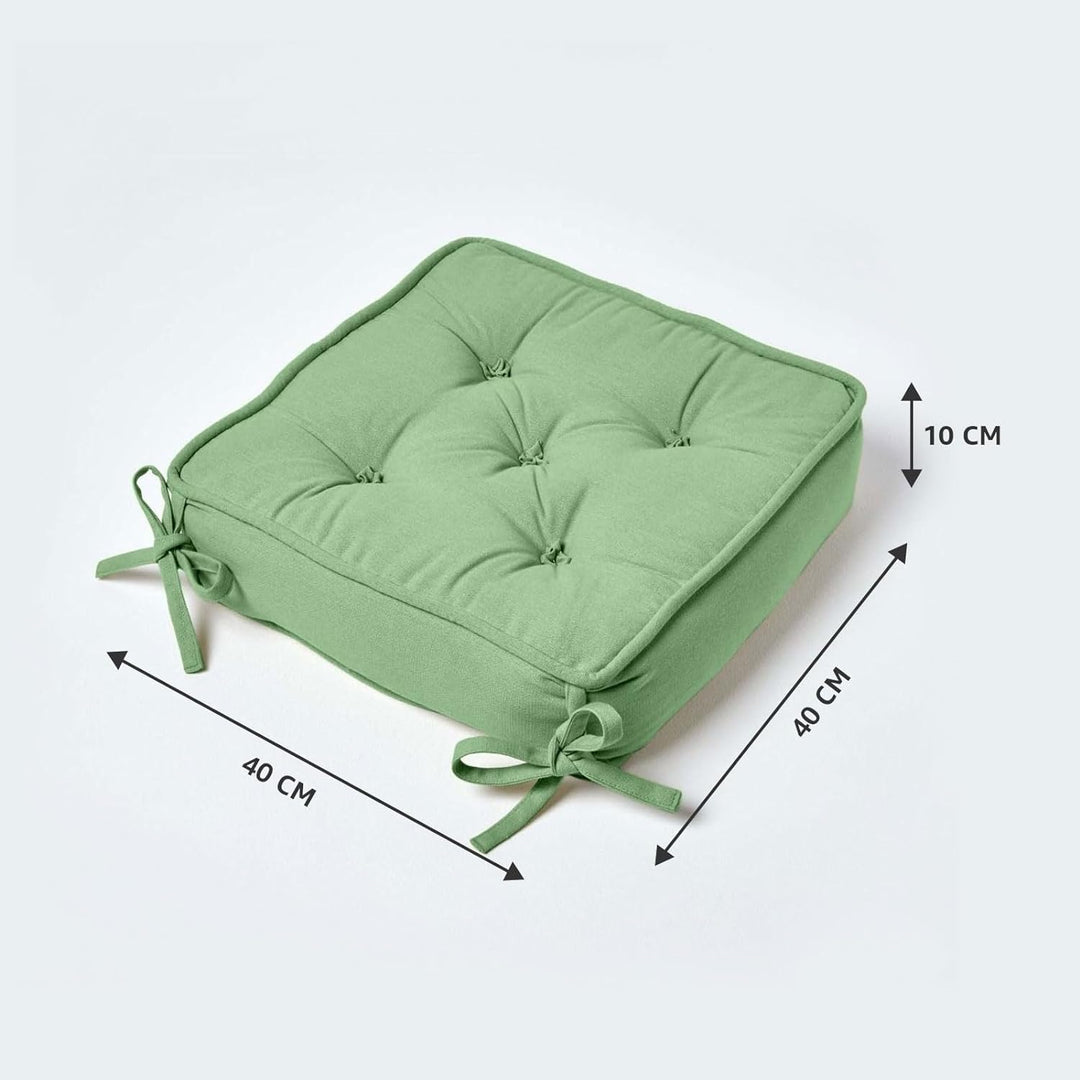 Homescapes Dickes Sitzkissen grün, Stuhlkissen 40x40 cm mit Bändern, Sitzerhöhung 10 cm, Matratzenki