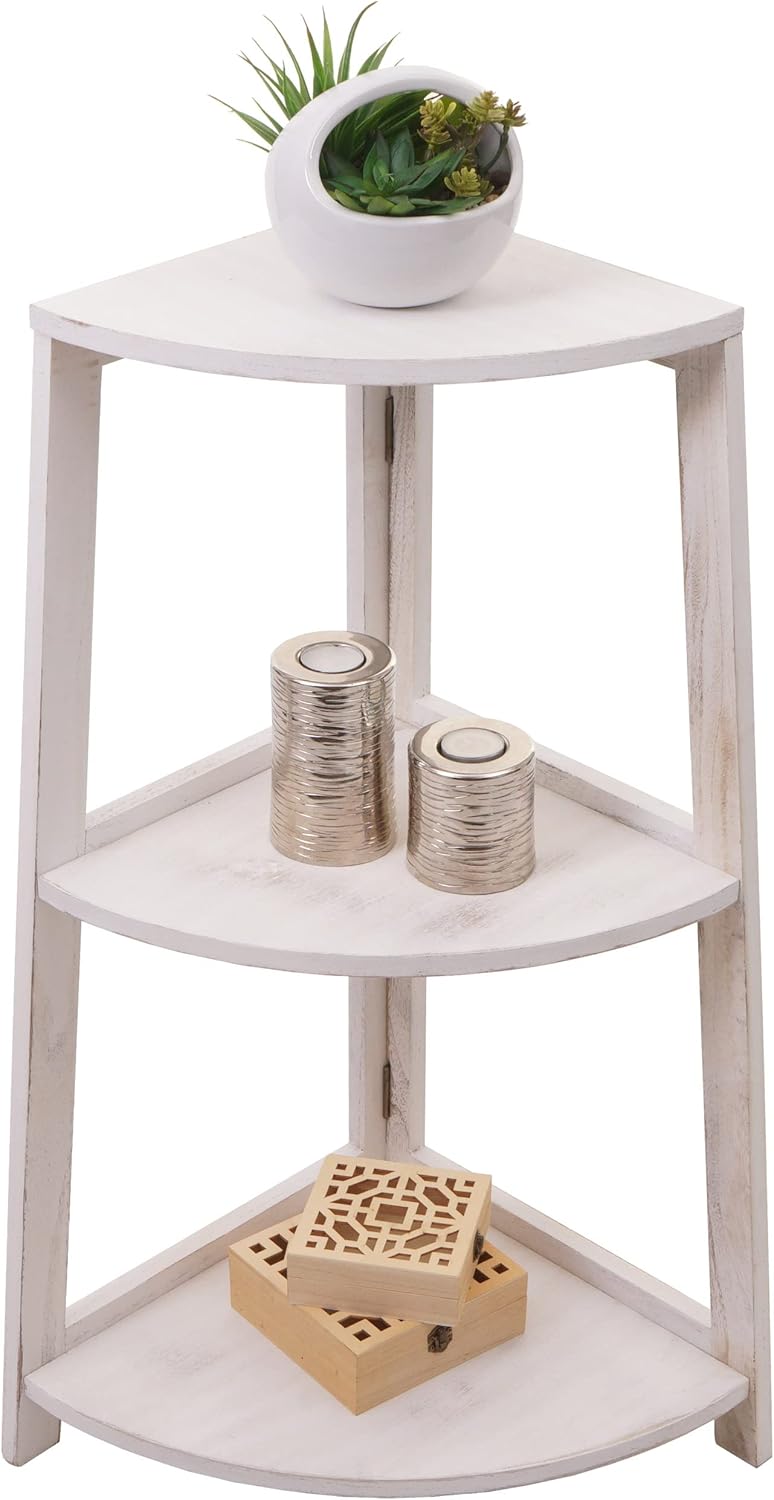 Mendler Eckregal HWC-K44, Regal Standregal Wohnregal, 3 Ablagen, 80x37x37cm MDF aus Paulownia - Shab
