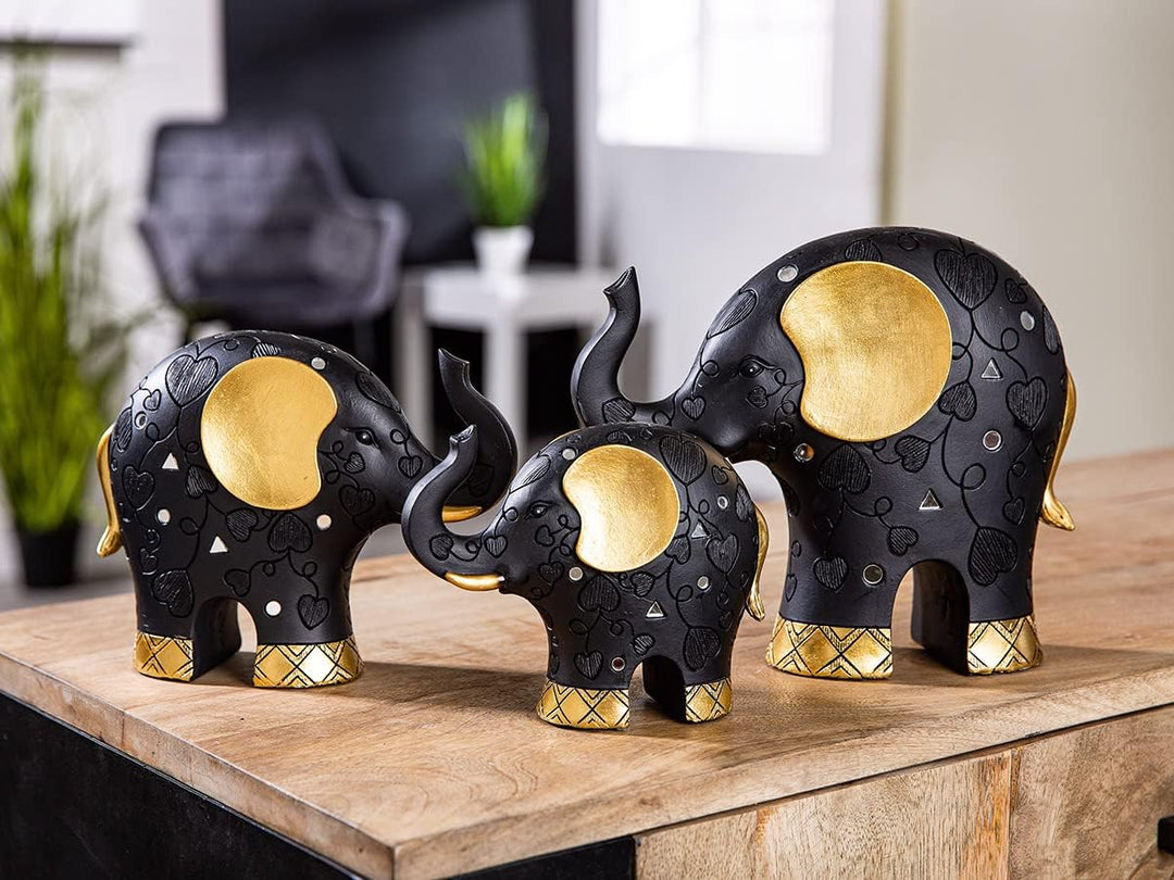 GILDE Moderne Elefanten Deko Figur Skulptur aus Kunstharz - Dekoration Wohnzimmer Farbe: schwarz Gol