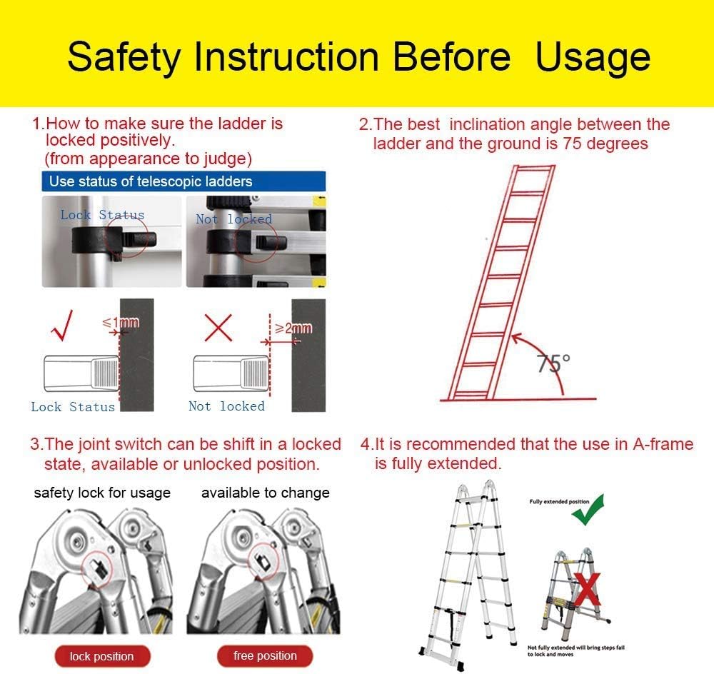 COOCHEER 5M Teleskopleiter Multifunktionale Leiter als Aufstell- und Schiebeleiter beidseitig Leiter