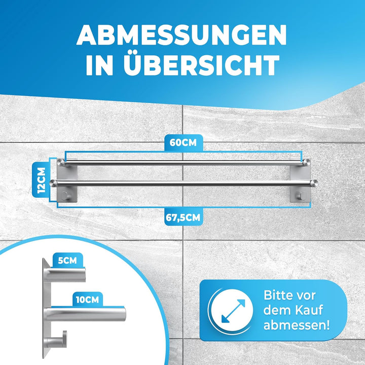 LOBUXยฎ - Handtuchhalter ohne Bohren โ 60cm, Edelstahl rostfrei โ Handtuchhalter Bad doppelt, selbstk