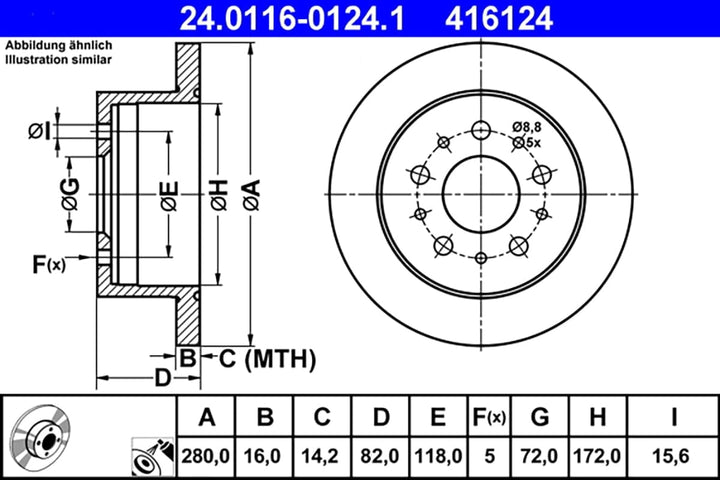 ATE Original Bremsscheibe - 2 Bremsscheiben - 24.0116-0124.1 - ECE-R90 Strassenzulassung