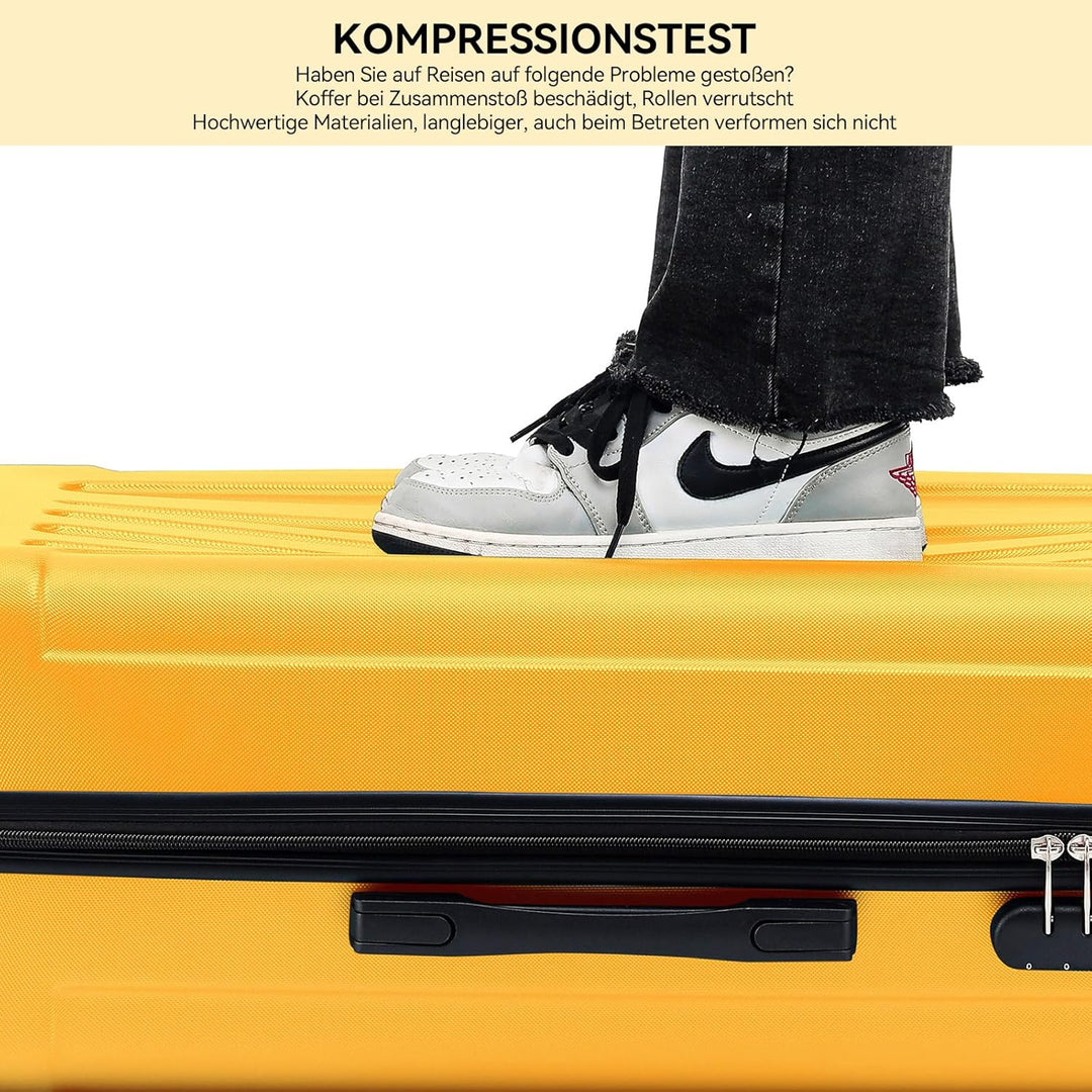 BEIBYE- Hartschalenkoffer Koffer Trolley Rollkoffer Reisekoffer Zahlenschloss 4 Zwilings-Rollen (Yel