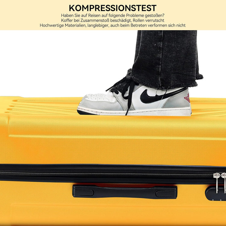 BEIBYE- Hartschalenkoffer Koffer Trolley Rollkoffer Reisekoffer Zahlenschloss 4 Zwilings-Rollen (Yel