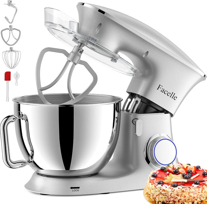 Küchenmaschine, Facelle 8,5 L Teigknetmaschine, 6+1 Geschwindigkeit Teigmaschine,1500W Rührmaschine