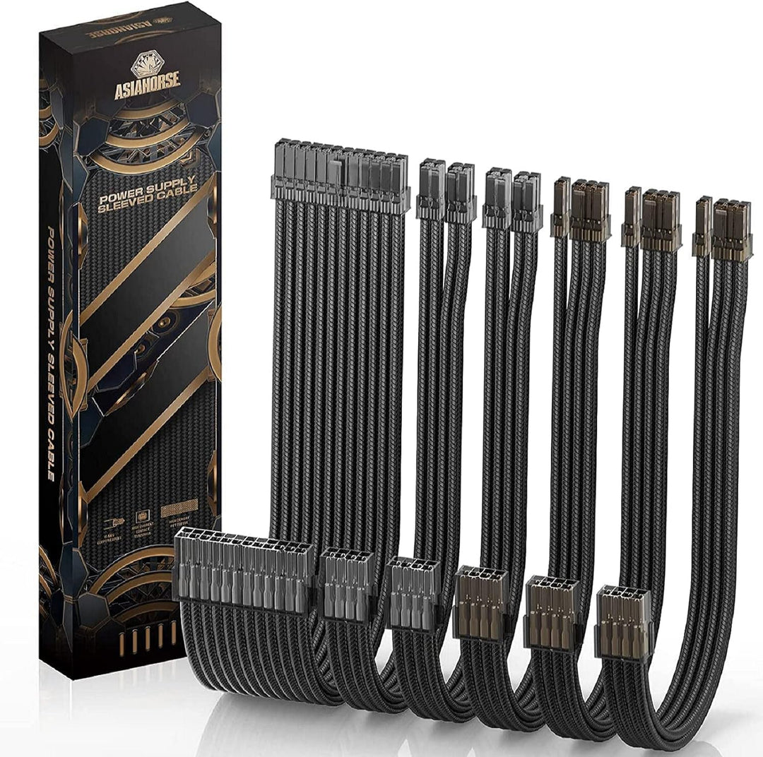 AsiaHorse PSU Cable Extension for Power Supply with Transparent Plug and Cable Combs 24 Pin/2 x 8 Pi