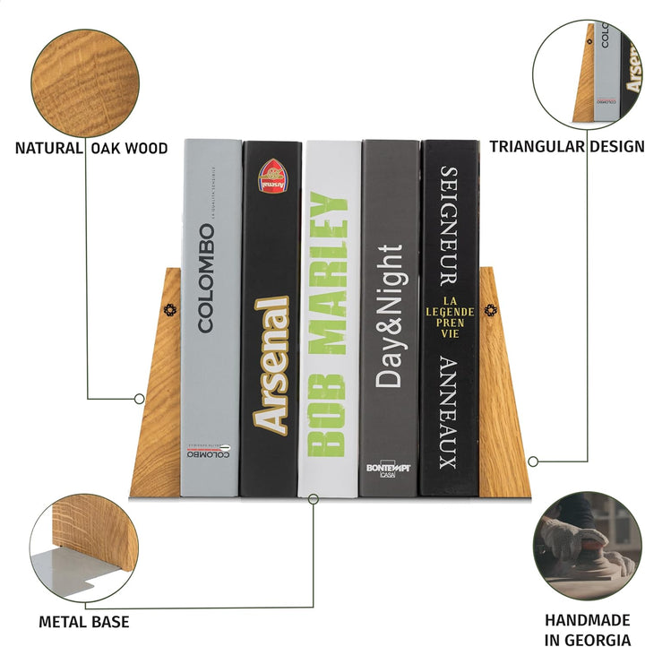 TILISMA Handgefertigte Kastanie Buchstützen für Regale-Bucherstützen aus Holz mit Metallbasis-Buchha