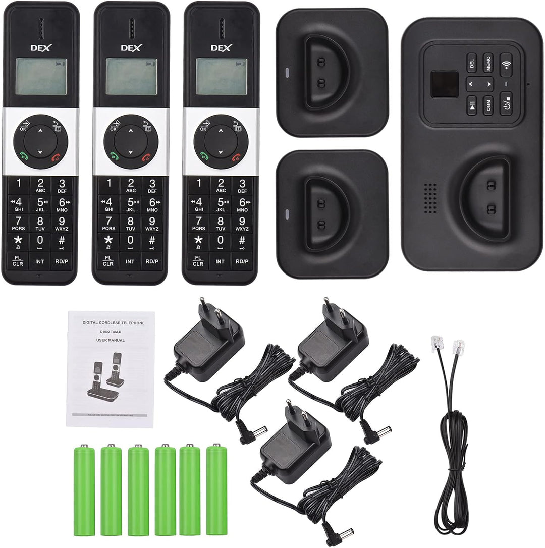 Bisofice D1002 Telefon Schnurlos 3 Mobilteile mit Anrufbeantworter, Anrufer-ID/Anklopfen, 1,6-Zoll-L