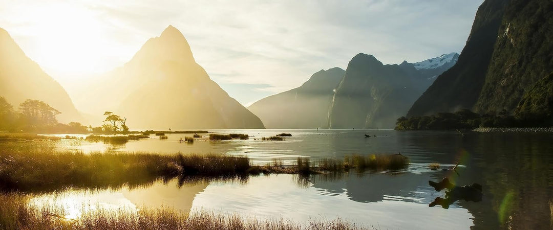 Glasbild Panorama | Wandbild aus Echtglas | Milford Sound Neuseeland | 100x40 cm | inkl. Aufhängung