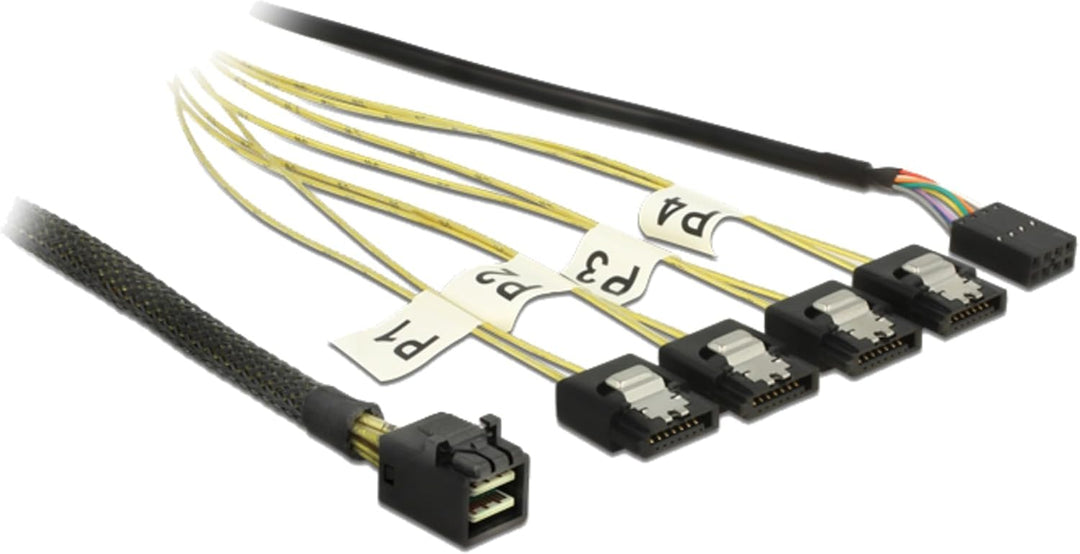 Delock 83322 SAS Kabel, Mini SAS HD auf 4x Sata 7-Polig mit Sideband, 1m schwarz