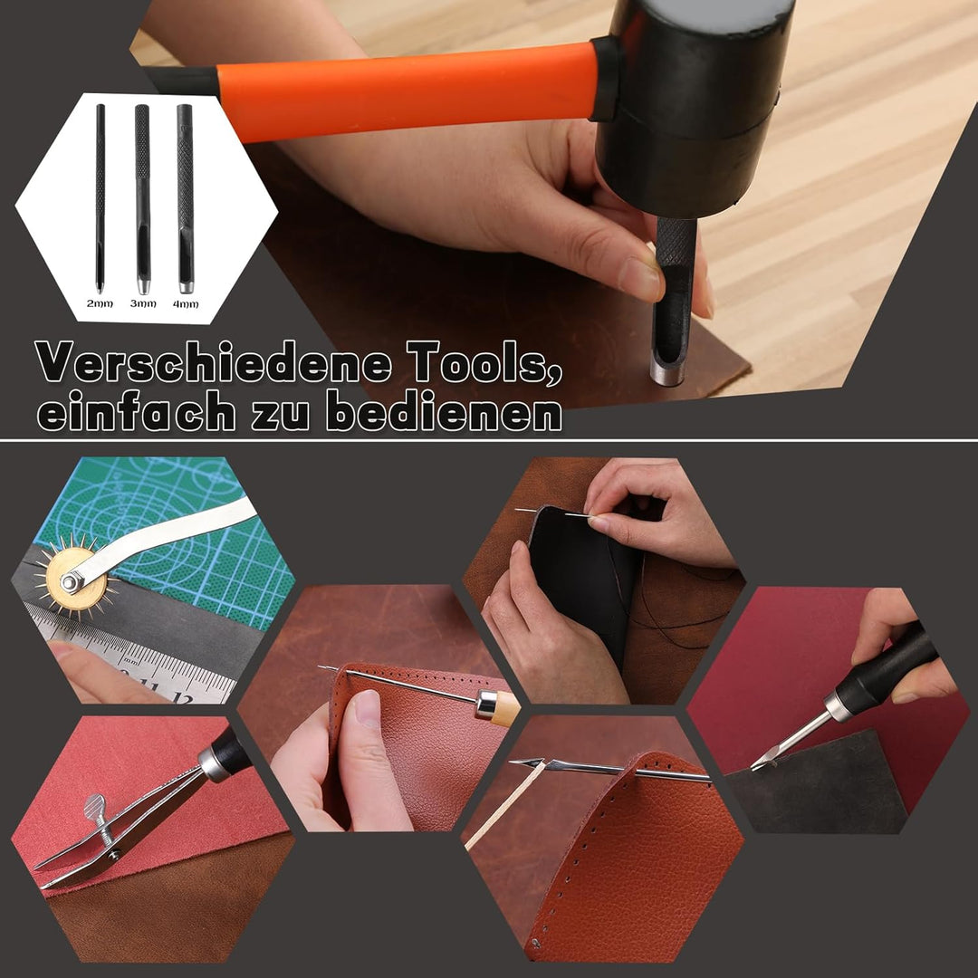 Leder DIY Set, 328 Stücke Leder Werkzeuge Leder DIY Werkzeug, Groover, Leder Nieten Set, Leder Stemp