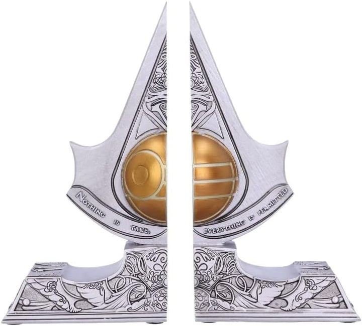 Nemesis Now Assassin's Creed Buchstützen, Apfel von Eden, Kunstharz, silberfarben, 18,5 cm B5349S0