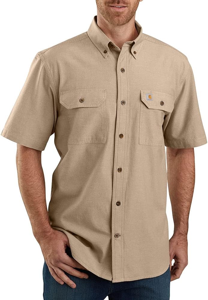 Carhartt Herren Loose Fit Midweight Chambray Short-Sleeve Work Utility Button Down Shirt L Dark Tan