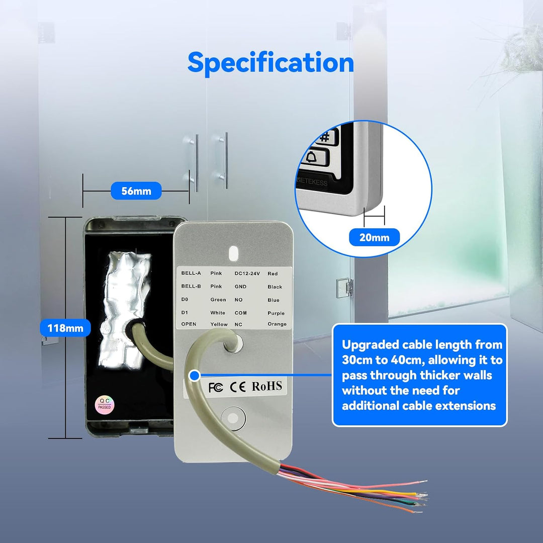 Retekess T-AC03 Codeschloss Türöffner, Codeschloss Garagentor, Wasserdichte RFID IP68, Zutrittskontr