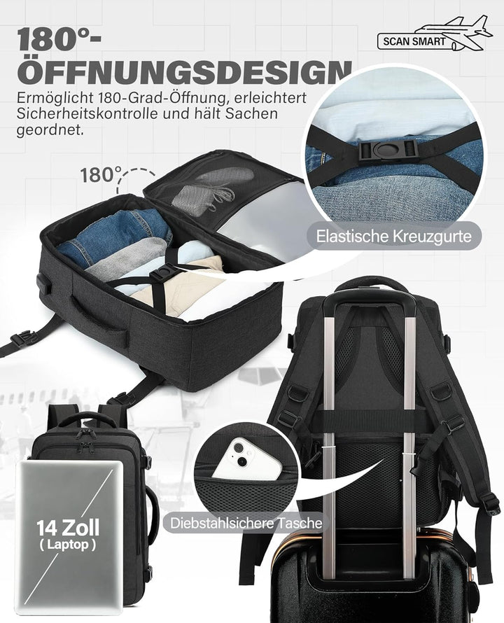VANKEV für Ryanair Handgepäck 40x20x25 Laptop Rucksack Reiserucksack Klein Handgepäck Tasche Rucksac