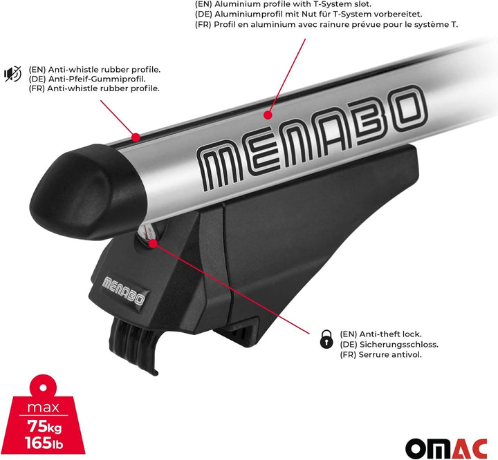 Menabo Grundträger Dachträger kompatibel mit Mercedes C-Klasse S206 2021-2023 Alu 75 Kg TÜV 2X Schwa