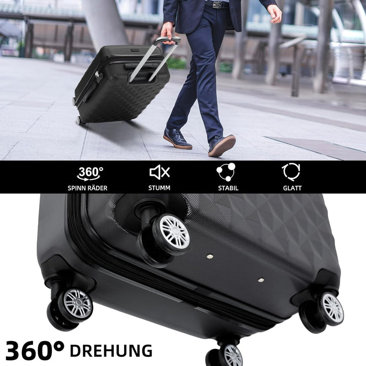 BEIBYE Zwillingsrollen 2066 Hartschale Trolley Koffer Reisekoffer Gepäck M-L-XL-Set (Schwarz, XL) Sc