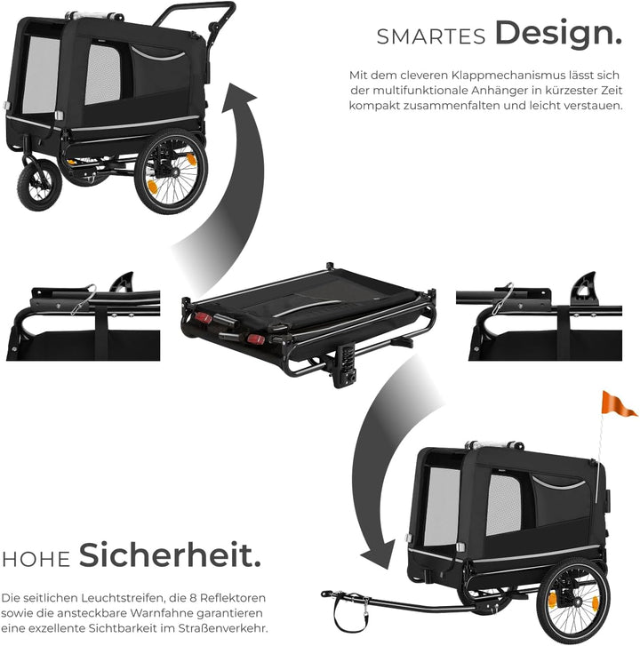 tectake® Fahrradanhänger multifunktional - als Hunde Anhänger Wagen für Fahrrad und e Bike, Jogger o