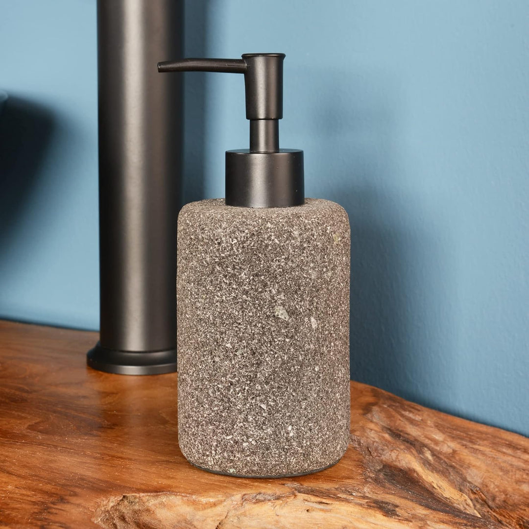 Stein Seifenspender 17 cm aus Lava schwarz Spülmittelspender poliert Seifendosierer Pumpspender Seif