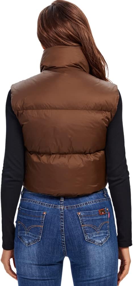 fuinloth Damen Weste Kurz Stehkragen Steppweste Warm Winter Crop Puffer Weste mit Reissverschluss Är